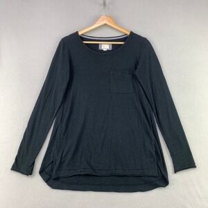 anthropologie Postmark Pocket Tee Womens XS Black Long Sleeve Slub Knit Top